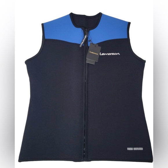 NWT Lemorecn Diving Vest Wetsuit Top Neoprene 3mm Zipper Black Blue XXL - Picture 2 of 13